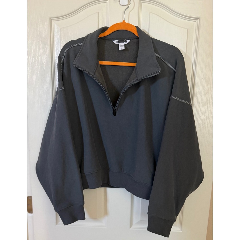 NWOT Women's Athleta Forever Fleece 1/2 Zip Sweatshirt Gray Oversized Grunge XL - Picture 2 of 6